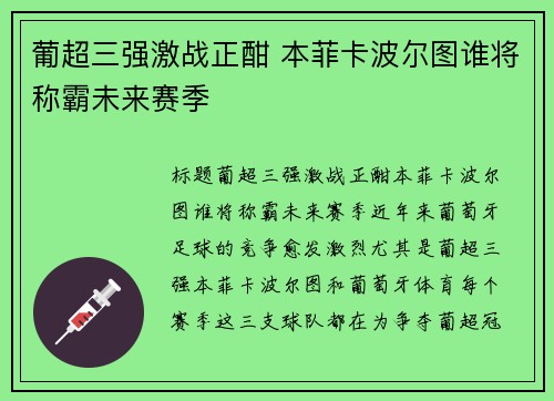 葡超三强激战正酣 本菲卡波尔图谁将称霸未来赛季